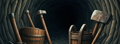 Various tools sitting in a mine.