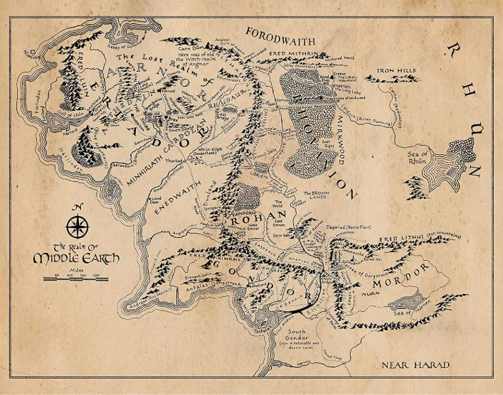 A map of the Realm of Middle Earth.